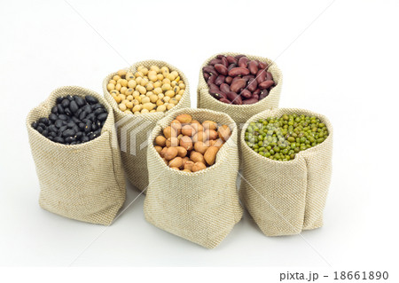 Different kinds of beans in sacks bag 18661890