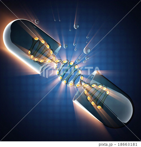 Transparent capsule on blue background 18663181