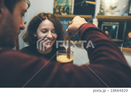 Vintage couple hugs and laughing Vintage couple hugs and laughing 18664820
