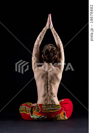 Yoga and mehndi. Image of topless woman meditating Yoga and mehndi. Image of topless woman meditating 18676882