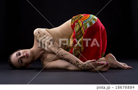 Yoga. Photo of beautiful woman with mehndi 18676884