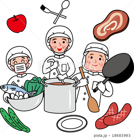 シニア 調理補助 キッチンスタッフ 給食 調理場のイラスト素材
