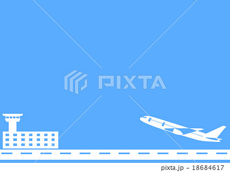 単色でシンプルに描いた空港と飛行機のイラストのイラスト素材