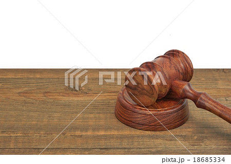Judges Gavel On The Wood Table White Isolated  18685334