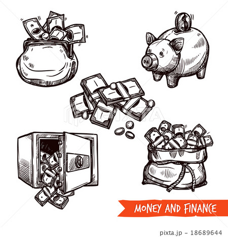 Hand drawn finance symbols set doodle 18689644