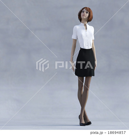 ポーズする白いシャツの女性　perming 3DCGイラスト素材 18694857
