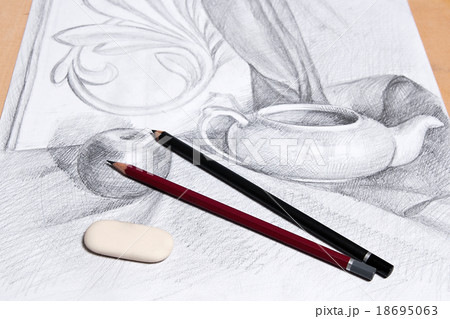 Drawing of still life by graphite pencil. Drawing of still life by graphite pencil. 18695063
