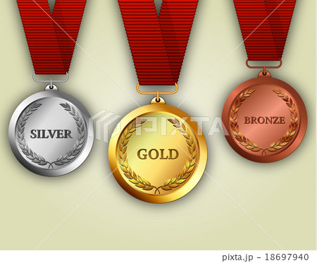 Set of gold, silver and bronze medals  18697940