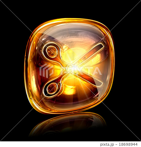 Scissors icon amber, isolated on black background 18698944