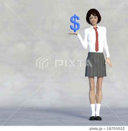 ドルマークを持った女子高生　perming 3DCGイラスト素材 18703022
