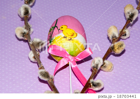 Painted Easter egg and a pussy-Willow sprig. Painted Easter egg and a pussy-Willow sprig. 18703441