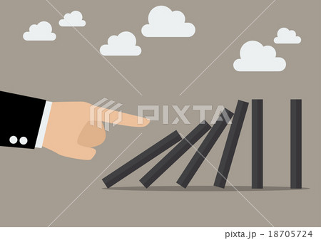 Businessman hand pushing the domino tiles 18705724