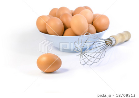 Whisk and Fresh Chicken Egg in a bowl 18709513