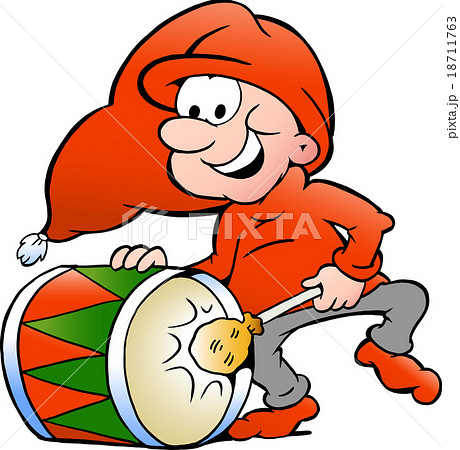 illustration of an elf playing christmas drum 18711763