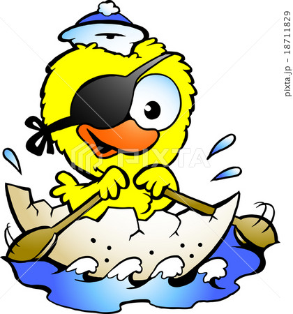 Cute baby chicken rowing a boat Cute baby chicken rowing a boat 18711829
