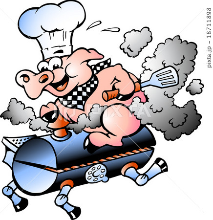 Chef Pig riding an BBQ barrel Chef Pig riding an BBQ barrel 18711898