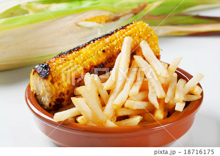 Grilled corn with French fries Grilled corn with French fries 18716175