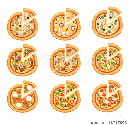 Pizza Flat Icons Isolated On White Backgroundのイラスト素材