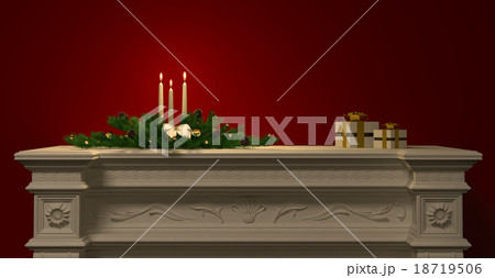 Christmas decoration candles on the fireplace 3d 18719506