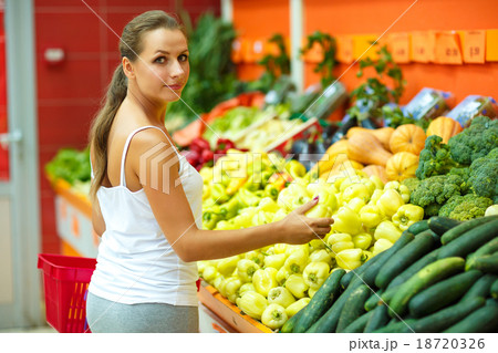 Young woman shopping in a supermarket in the department of fruit Young woman shopping in a supermarket in the department of fruit 18720326