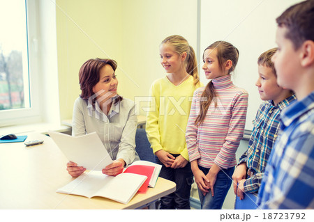 group of school kids with teacher in classroom 18723792
