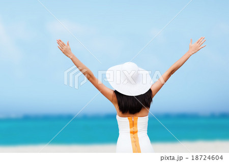 girl with hands up on the beach 18724604