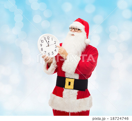 man in costume of santa claus with clock man in costume of santa claus with clock 18724746