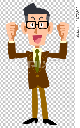 ガッツポーズをする茶色のジャケット着用の男性 ガッツポーズをする茶色のジャケット着用の男性 18728694