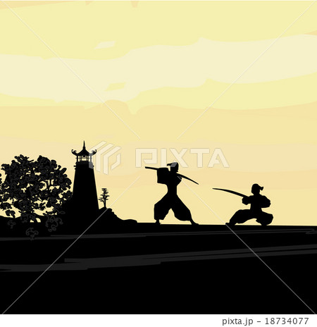 Samurai silhouette in Asian Landscape Samurai silhouette in Asian Landscape 18734077