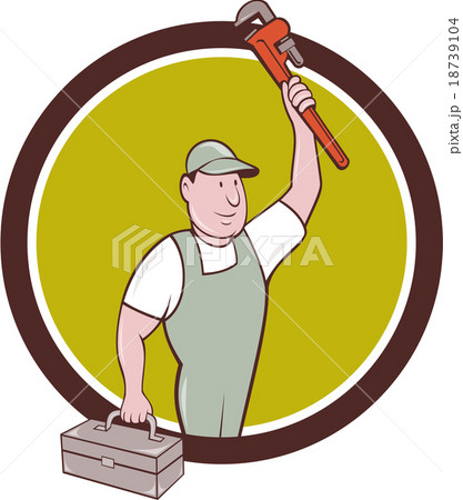 Plumber Toolbox Raising Monkey Wrench Circle  18739104