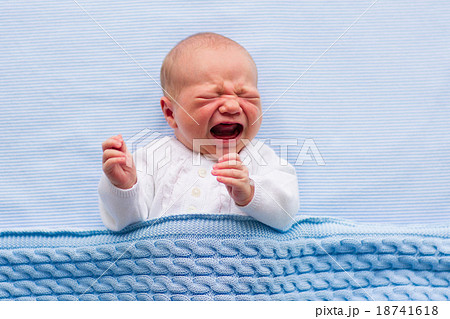 Newborn baby boy on a blue blanket Newborn baby boy on a blue blanket 18741618