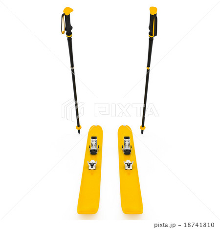 Skiing yellow, ski poles, front view Skiing yellow, ski poles, front view 18741810