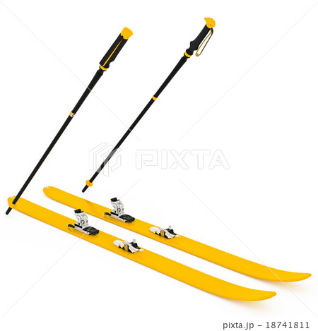 Skiing orange, fixation and ski poles Skiing orange, fixation and ski poles 18741811