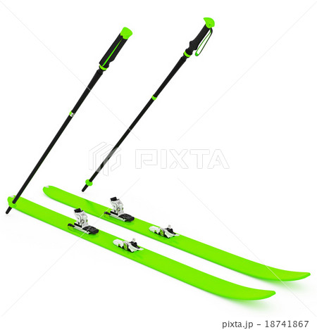 Skiing green, fixation and ski poles Skiing green, fixation and ski poles 18741867
