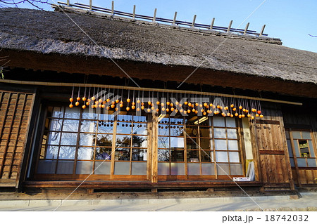 11月西湖･根場04茅葺き屋根と干柿 18742032