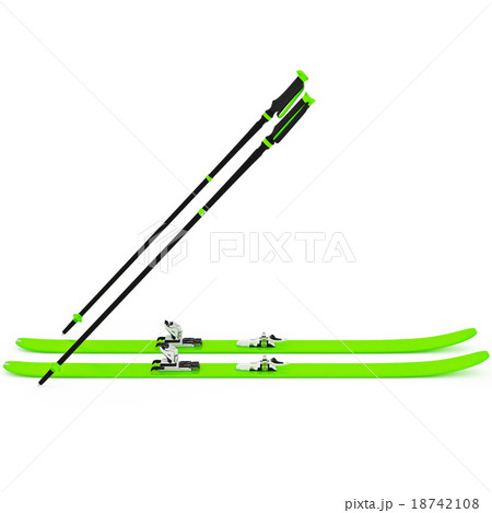 Sports skiing green, ski poles 18742108