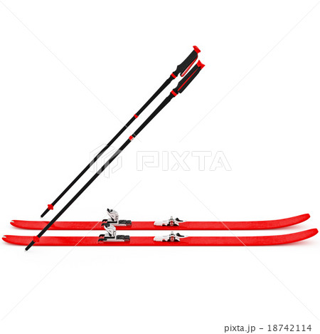Sports skiing red, ski poles 18742114