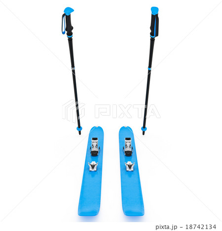 Skiing blue, ski poles, front view Skiing blue, ski poles, front view 18742134