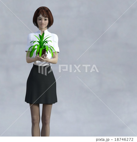 鉢植えを持つ女性 Perming3dcgイラスト素材のイラスト素材
