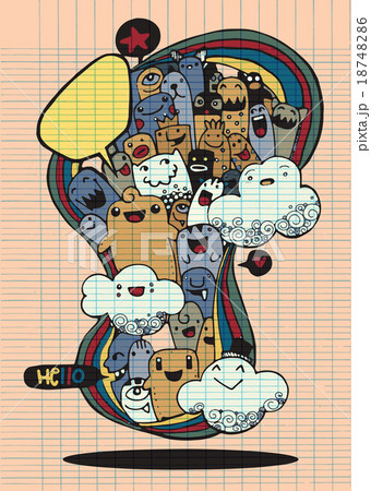 Vector illustration of Monsters and alien doodle 18748286