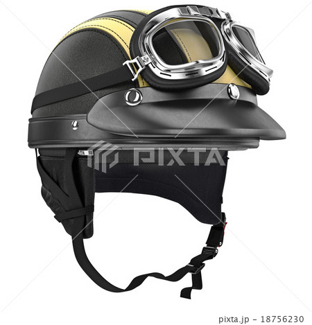 leather motorcycle helmet and goggles