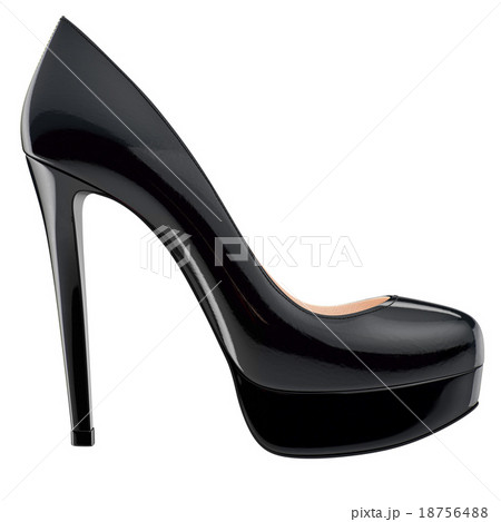 Black patent leather shoe on high heels, side view Black patent leather shoe on high heels, side view 18756488