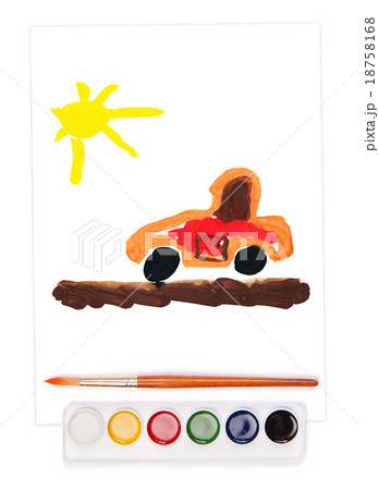 painted car, watercolor set and brush 18758168