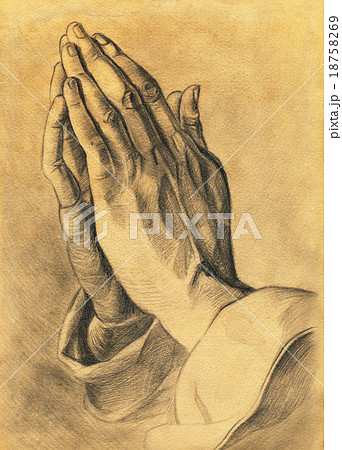 two hands in prayer pose. pencil drawing. - Stock Illustration
