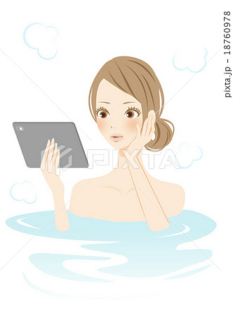 バスタイム中のタブレット使用のイラスト素材