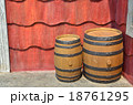 Wooden barrel in cartoon style on red background 18761295