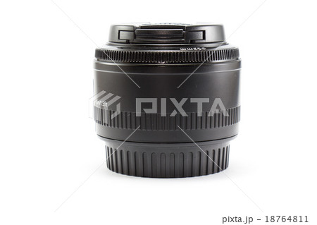 Black camera lens on white background 18764811