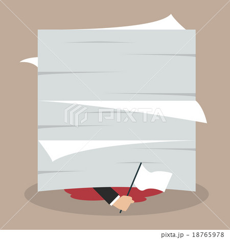 Businessman show the white flag under documents 18765978