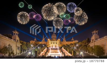 Beautiful fireworks under Fountain, Barcelona Beautiful fireworks under Fountain, Barcelona 18770788