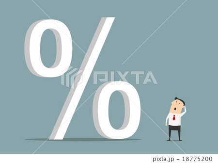 Businessman looking up at big percent symbol Businessman looking up at big percent symbol 18775200